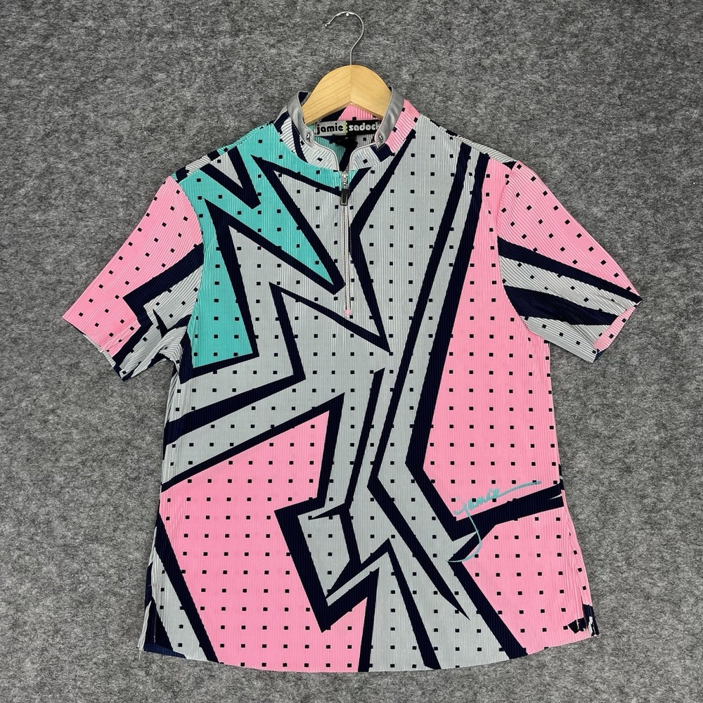 Jamie Sadock Golf Shirt Women's Medium Patterned Short Sleeve 1/4 Zip Top Retro